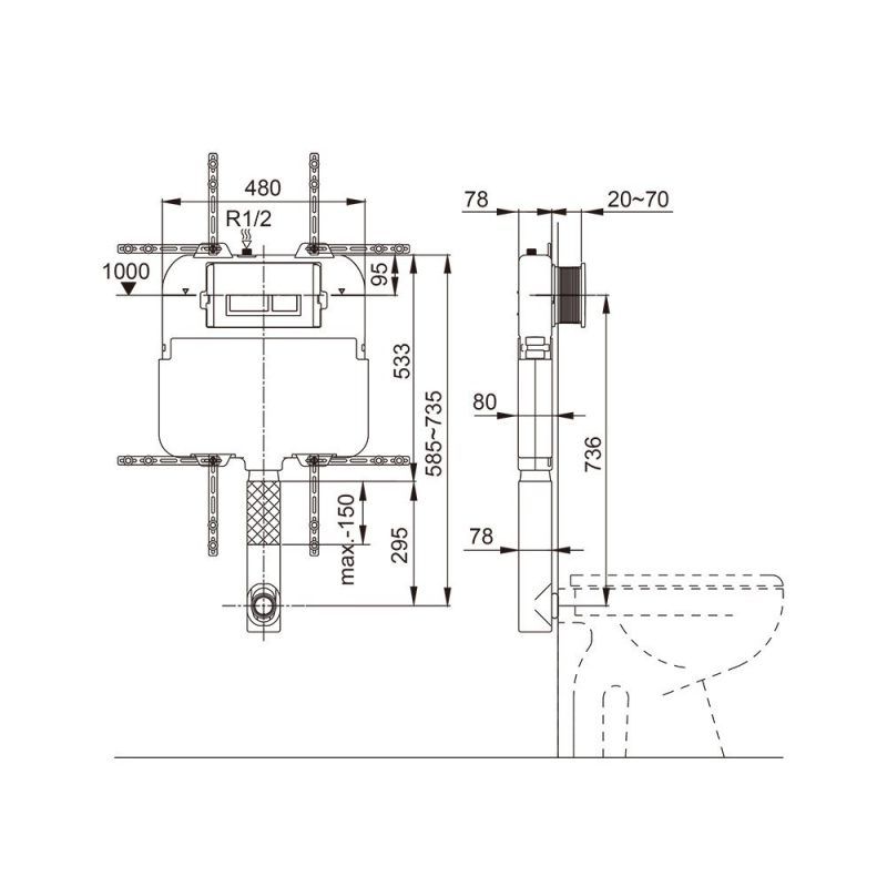 Khung két nước âm tường cơ khí