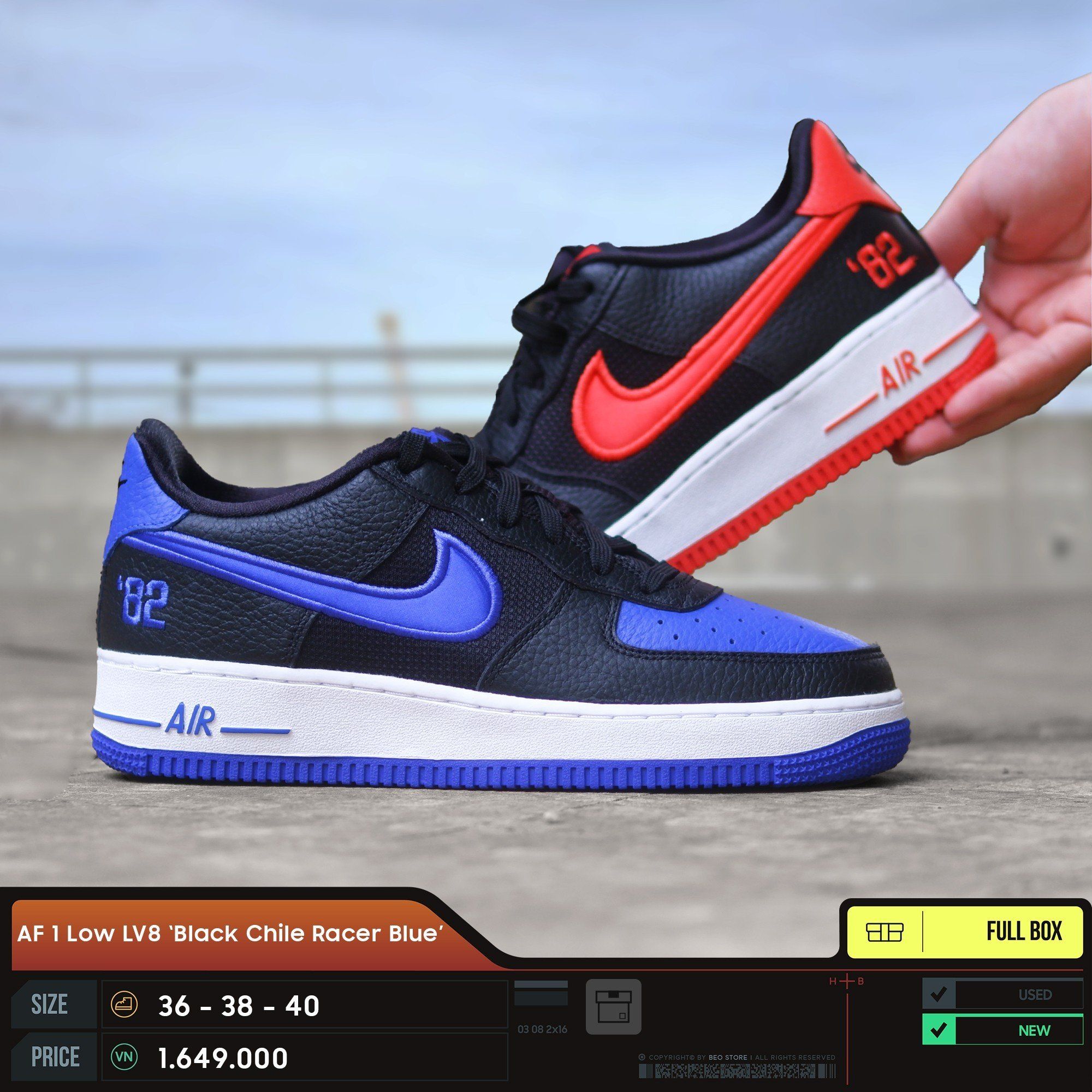 Nike Air Force 1 LV8 GS Black Chile Racer Blue