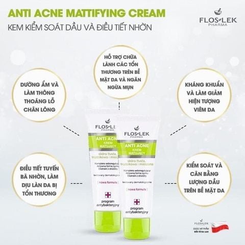 Floslek Anti Acne Mattifying Cream – Kem Dưỡng Giảm Mụn & Kiểm Soát Dầu Nhờn 50ml