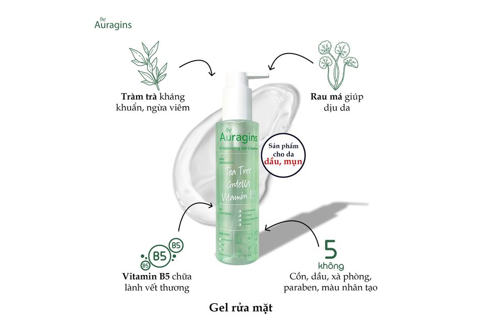 Gel Rửa Mặt Làm Sạch Sâu Cho Da Dầu Mụn The Auragins Oil Balancing Gel Cleanser 150ml