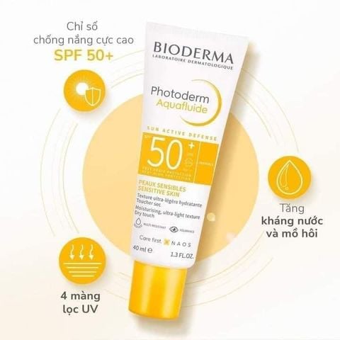 Kem Chống Nắng Bioderma Giảm Bóng Nhờn  (Ocean Care) 40ml (Không Màu) Photoderm Aquafluide SPF 50+  (Invisible) Pháp