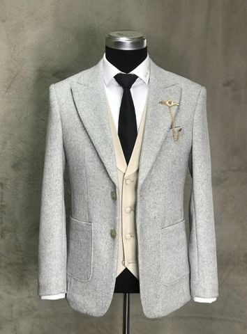 Blazer Nam Dạ Lông Cừu Xám Sáng