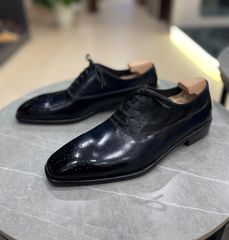 Giày Oxford Brogue Đen Da Bò Ý