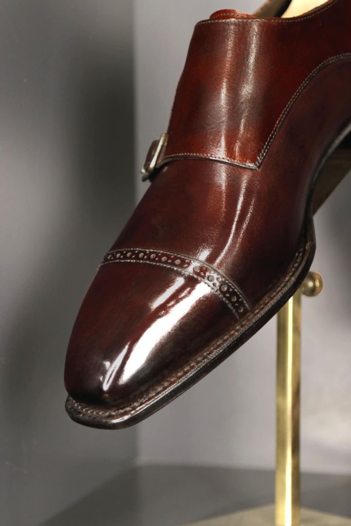 Giày Double Monk Strap Nâu Da Bò Ý Đế Đỏ