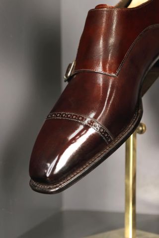 Giày Double Monk Strap Nâu Da Bò Ý Đế Đỏ