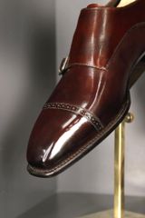 Giày Double Monk Strap Nâu Da Bò Ý Đế Đỏ