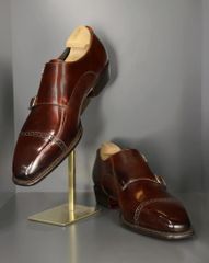 Giày Double Monk Strap Nâu Da Bò Ý Đế Đỏ