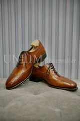 Giày Oxford Brogue Nâu Da Bò Ý