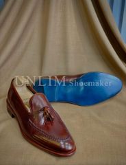 Giày Tassel Loafer Nâu Da Bò Ý