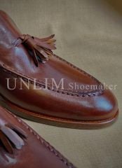 Giày Tassel Loafer Nâu Da Bò Ý