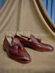 Giày Tassel Loafer Nâu Da Bò Ý