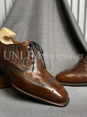 Giày Oxford Brogue Nâu Da Bò Ý