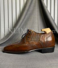 Giày Oxford Brogue Nâu Da Bò Ý