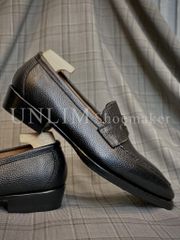 Giày Penny Loafer Đen Da Bò Ý Đế Da