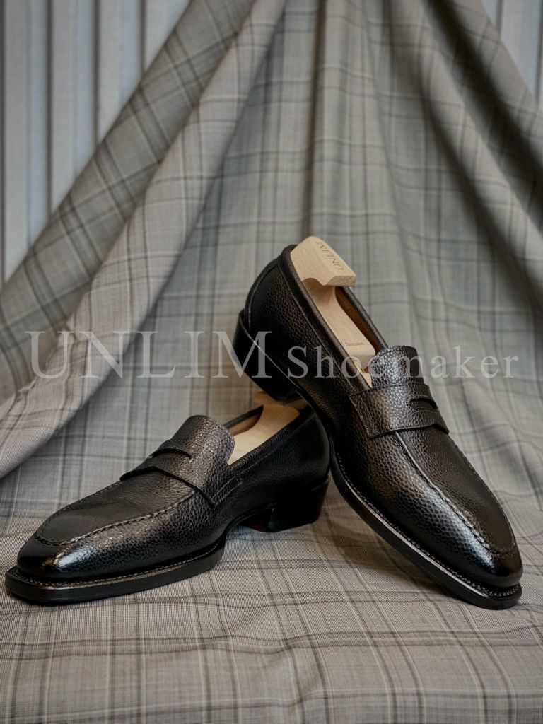 Giày Penny Loafer Đen Da Bò Ý Đế Da