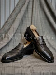Giày Penny Loafer Đen Da Bò Ý Đế Da
