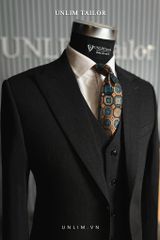 Suit Xám Tối Cổ Nhọn Hai Hàng Khuy
