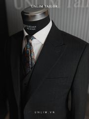Suit Xám Tối Cổ Nhọn Hai Hàng Khuy
