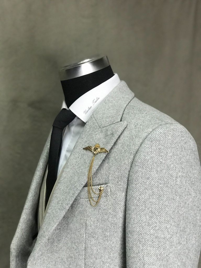 Blazer Nam Dạ Lông Cừu Xám Sáng