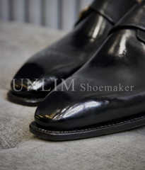 Giày Single Monkstrap Đen Da Bò Ý