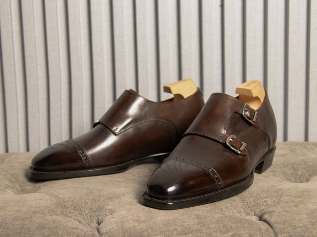 Giày Double Monkstrap Nâu Da Bò Ý