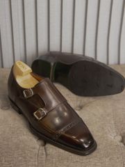 Giày Double Monkstrap Nâu Da Bò Ý