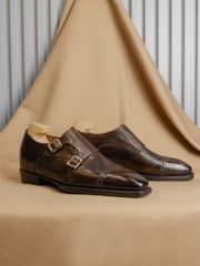 Giày Double Monkstrap Nâu Da Bò Ý