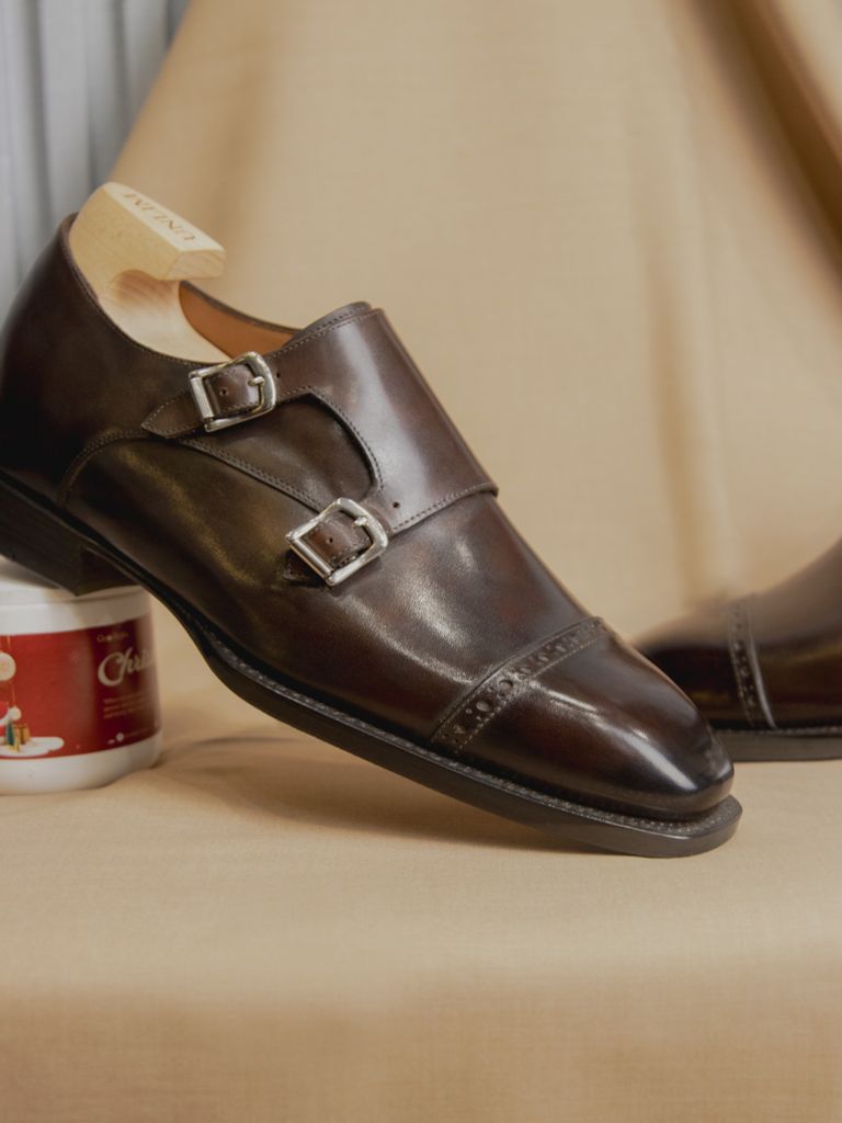 Giày Double Monkstrap Nâu Da Bò Ý