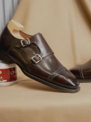 Giày Double Monkstrap Nâu Da Bò Ý