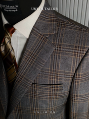 Suit Kẻ Ô Cổ K Sọc Cam