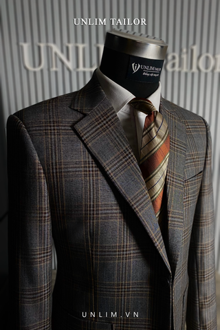 Suit Kẻ Ô Cổ K Sọc Cam