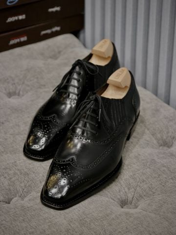 Giày Oxford Brogue Đen Da Bò Ý Đế Xanh