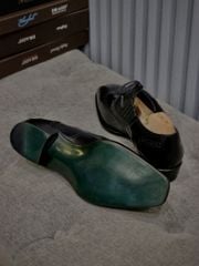 Giày Oxford Brogue Đen Da Bò Ý Đế Xanh