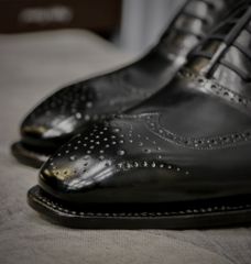 Giày Oxford Brogue Đen Da Bò Ý Đế Xanh