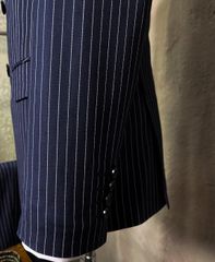 Suit Xanh Sọc Tối 2 Hàng Khuy