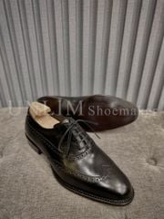 Giày Oxford Wingtip Đen Da Bò Ý Đế Nâu
