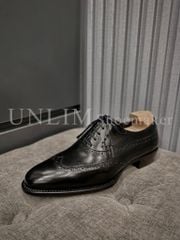 Giày Oxford Wingtip Đen Da Bò Ý Đế Nâu