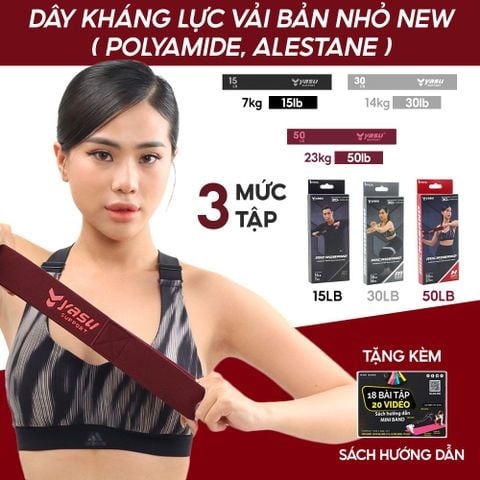 Dây kháng lực vải bản nhỏ miniband YASU 3609 chất liệu co dãn Polyamide, Alestane