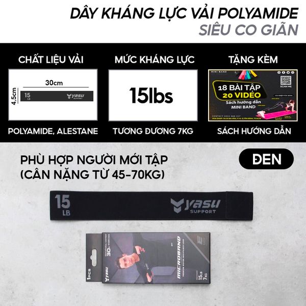  Dây kháng lực vải bản nhỏ miniband YASU 3609 chất liệu co dãn Polyamide, Alestane 