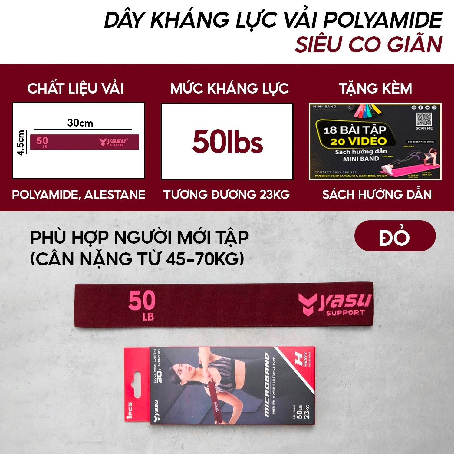 Dây kháng lực vải bản nhỏ miniband YASU 3609 chất liệu co dãn Polyamid –  Yasu