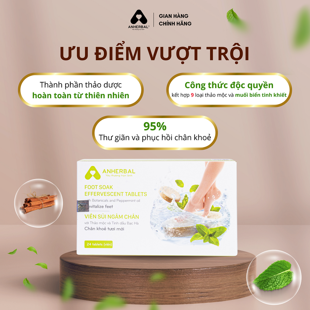 Viên sủi ngâm chân Thảo mộc và Tinh dầu Bạc Hà