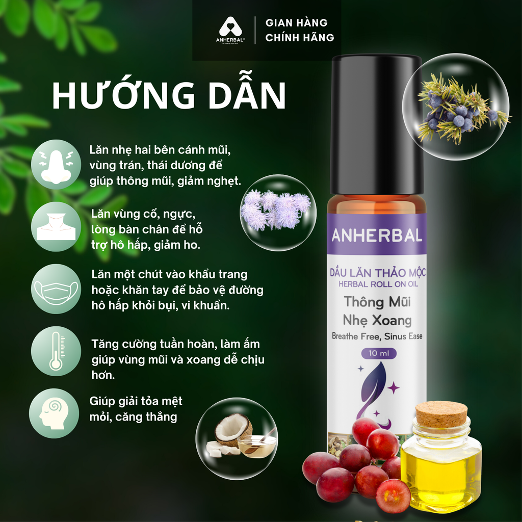 Dầu lăn Thông Mũi Nhẹ Xoang Ngăn Ngừa Covid