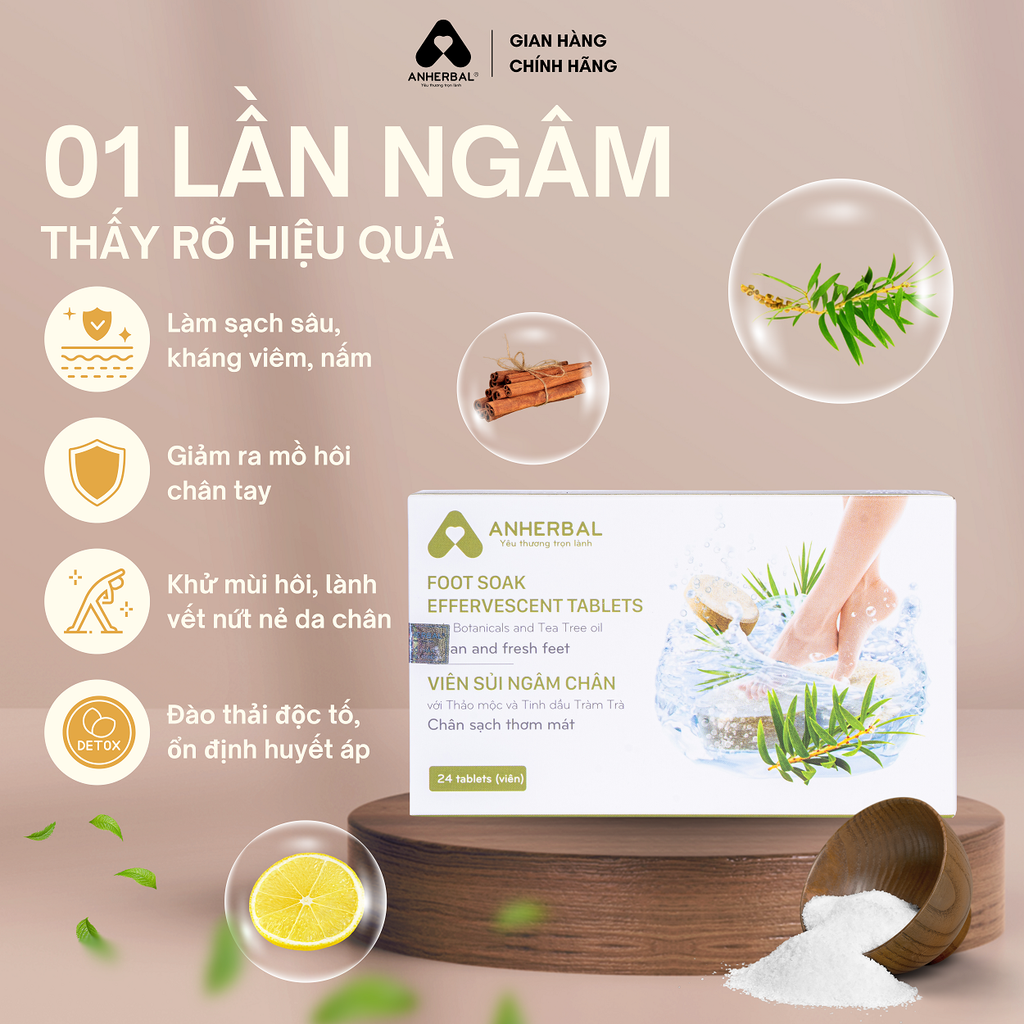 Viên sủi ngâm chân Thảo mộc và Tinh dầu Tràm Trà