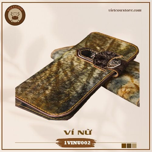 [Handmade] Ví nữ da bò Veg tan nhập khẩu VietCow_1VINU002 (dáng dài - ví gập, khóa dây)