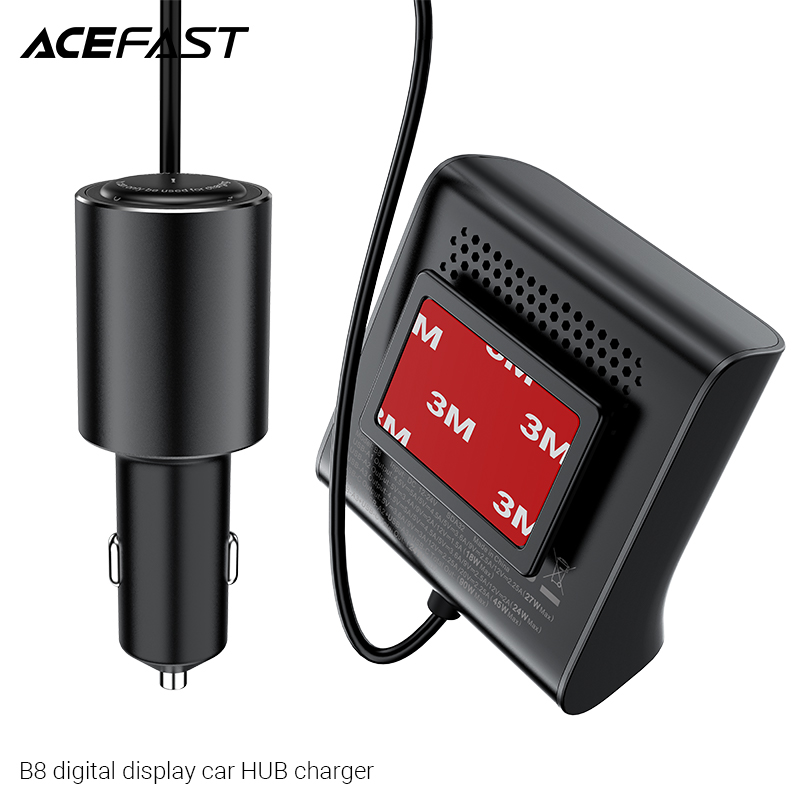  Sạc Hub ô tô ACEFAST 90W 4 cổng 3xUSB-A + USB-C có đèn hiển thị 