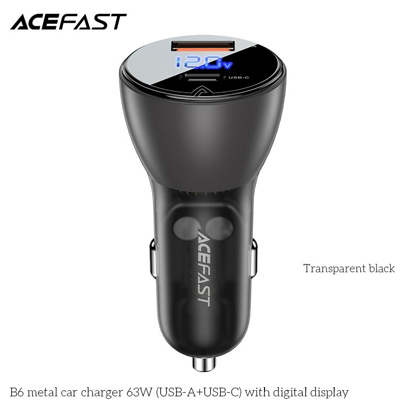  Sạc ô tô ACEFAST 63W 2 cổng USB-A + USB-C có đèn hiển thị 