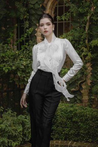 ÁO SƠ MI LỤA CỔ DỰNG XẾP BÈO SM1052