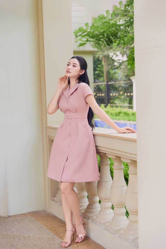 V1067 - Váy đầm ôm A  cổ vest tay liền