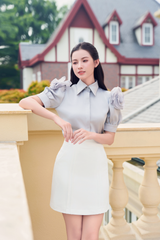 SƠ MI CỔ ĐỨC DRAPING HOA NỔI SM1073