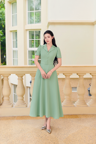 V1069 - Váy đầm thiết kế  cổ vest dáng xèo